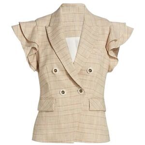 Veronica Beard Janae Plaid Ruffle Blazer Jacket Button Up Khaki Multi Size 6 New
